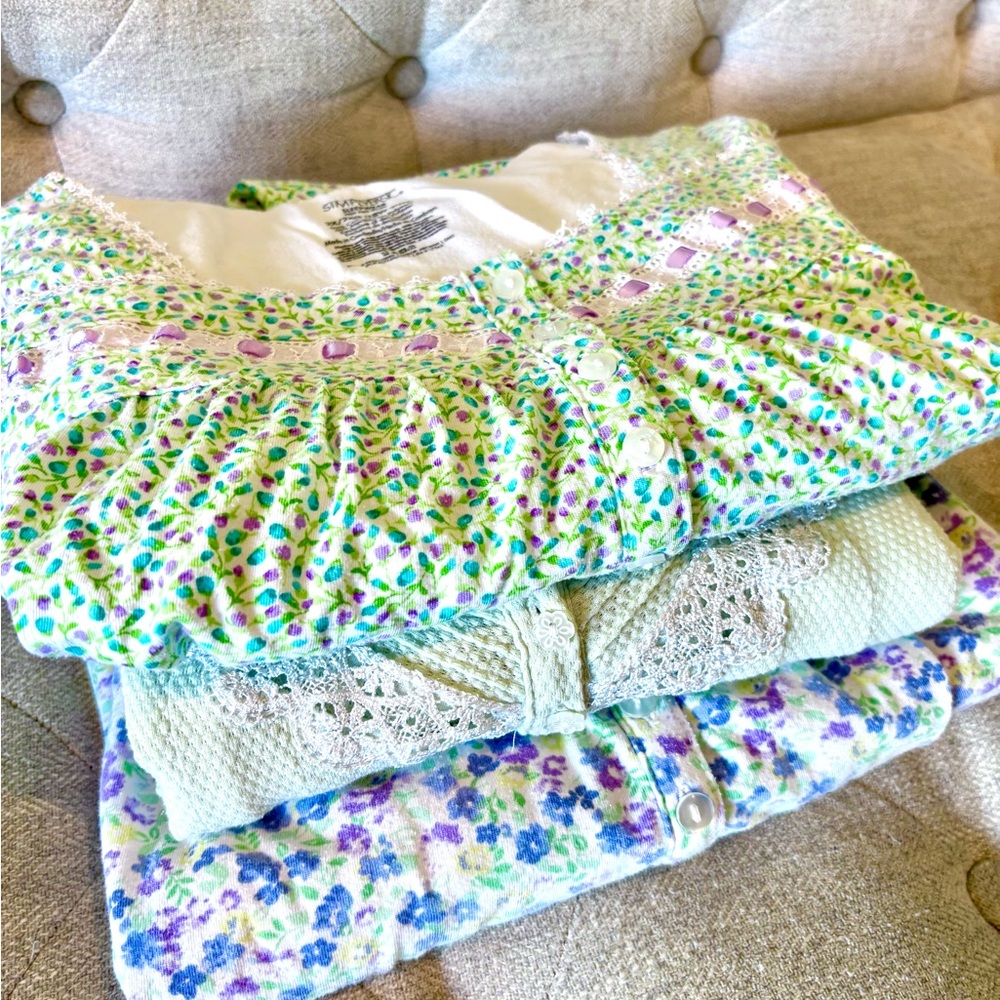 Bundle of 3 Cotton Lace Trim Night Gowns - 2 Earth Angels 1X & 1 Simply Basic 2X